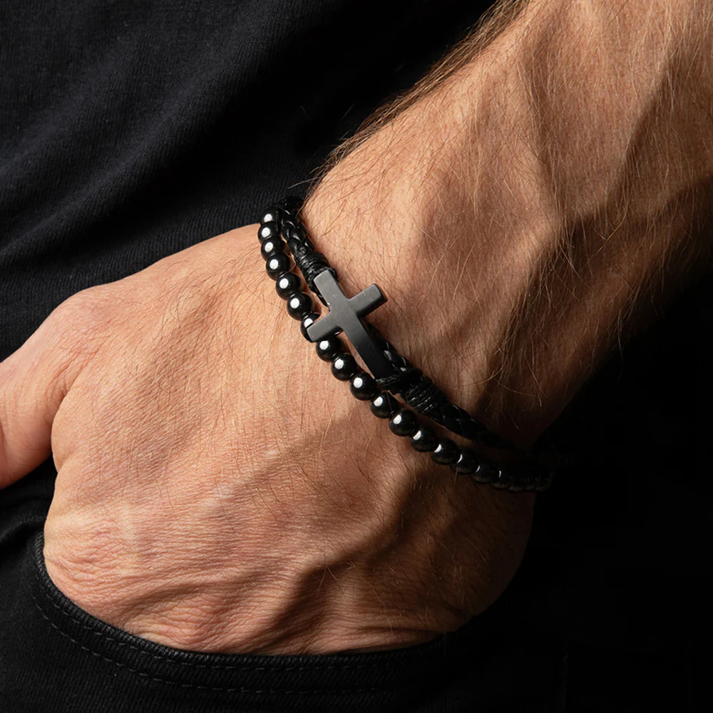 FIDES Cross Leather & Magnetic Titanium Bead Bracelet: Helps Pair Veterans With A Service Dog Or Shelter Dog - Image 2