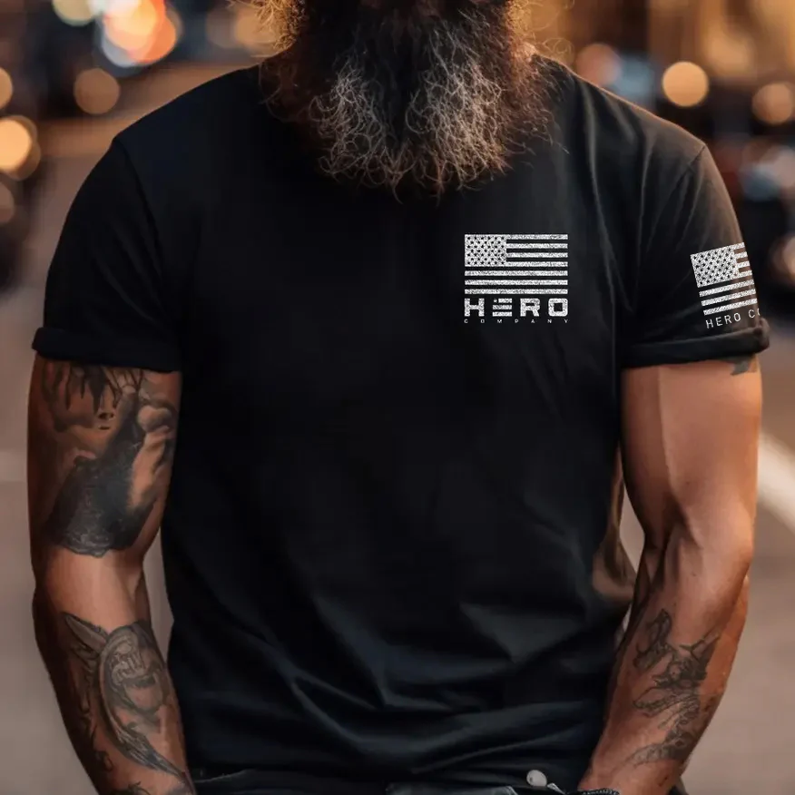 Hero Company American Flag Dogs & Freedom Black Tee: Helps Pair Veterans With A Service Dog or Shelter Dog - Image 3