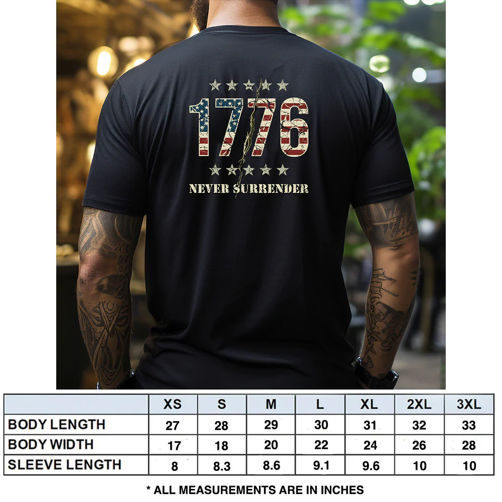 Hero Company Men's 1776 Never Surrender Black Tee - Helps Pair Veterans With A Service Dog or Shelter Dog - Image 5