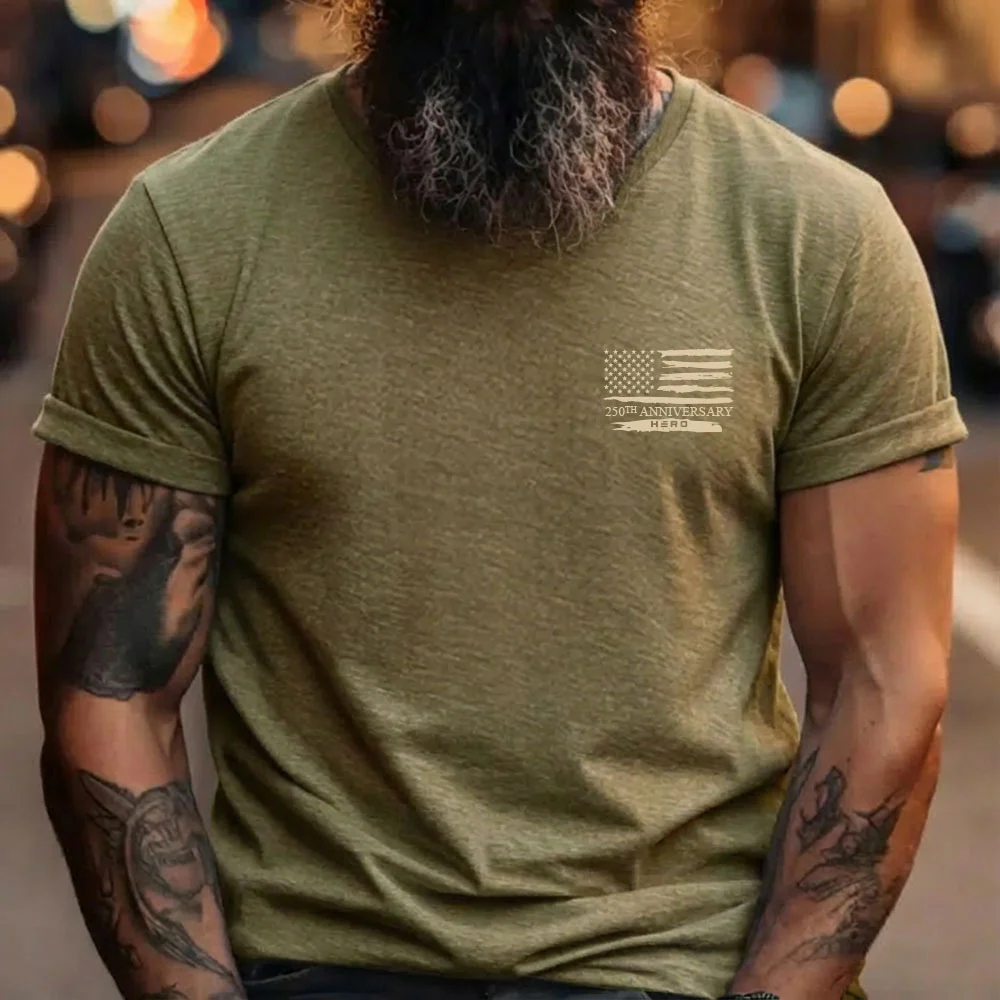 Hero Company Men's 250 Years Of Freedom Military Green Tee - Helps Pair Veterans With A Service Dog or Shelter Dog - Image 2