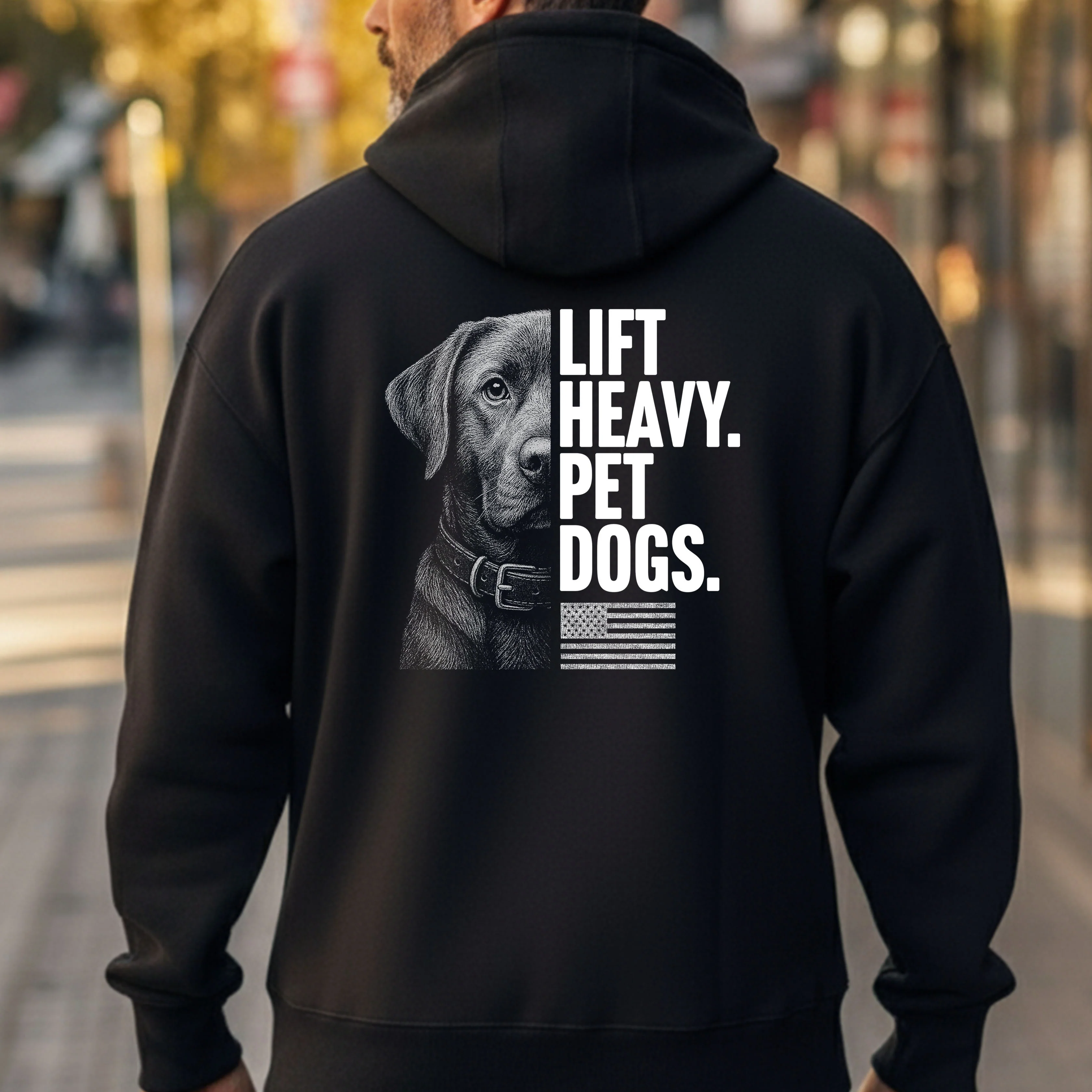 Hero Company Men's Lift Heavy. Pet Dogs Lab Black Premium Hoodie - Helps Pair Veterans With A Service Dog or Shelter Dog