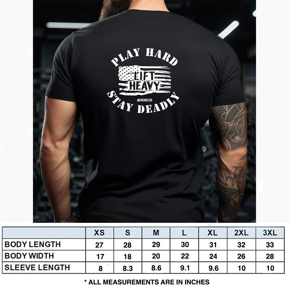Hero Company Men's Play Hard Lift Heavy Stay Deadly Black Tee - Helps Pair Veterans With A Service Dog or Shelter Dog - Image 4