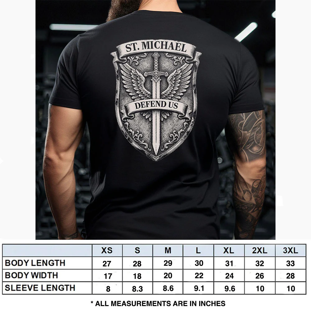 Hero Company Men's St Michael Defend Us Shield Black Tee - Helps Pair Veterans With A Service Dog or Shelter Dog - Image 4