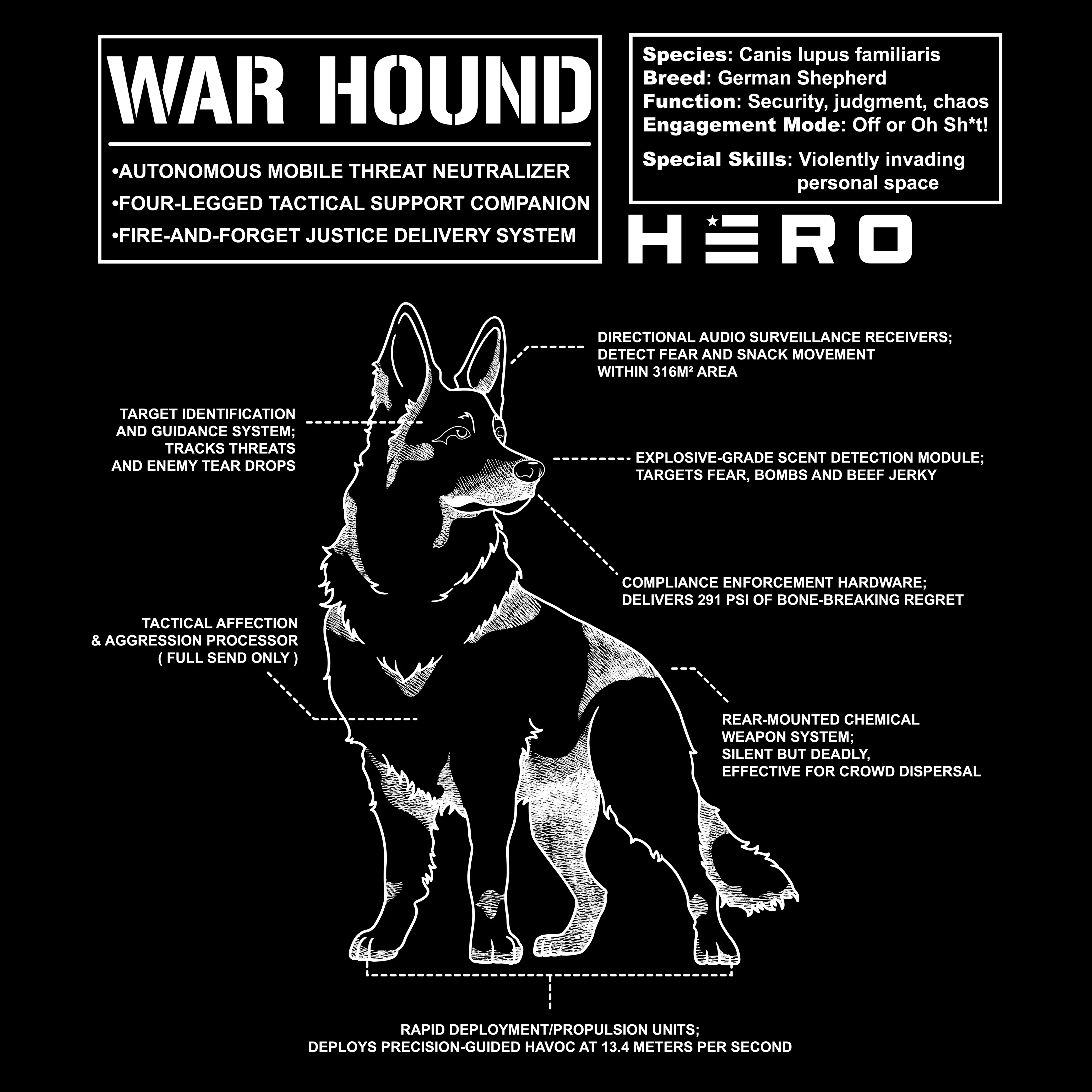 Hero Company Men's War Hound Black Tee - Helps Pair Veterans With A Service Dog or Shelter Dog - Image 2
