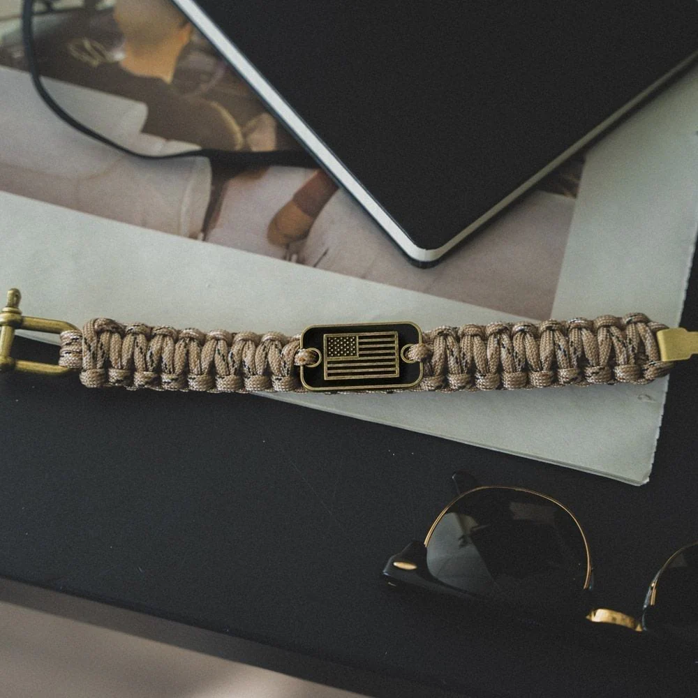 Band of Brothers:  Desert Camo Paracord Bronze Flag Bracelet - Helps Pair Veterans With A Service Dog Or Shelter Dog - Image 3