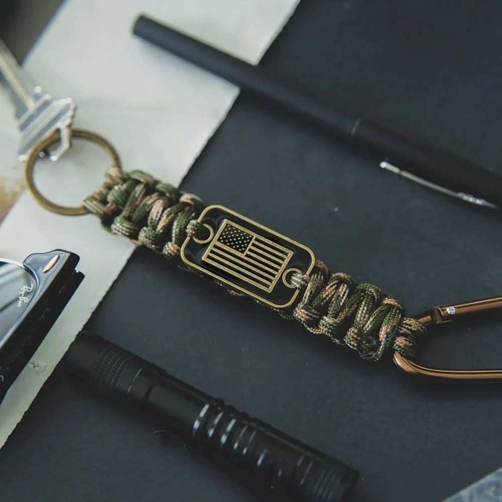 Camo Paracord Bronze Flag Bracelet & Matching Keychain: Helps Pair Veterans With A Companion Dog - Image 5