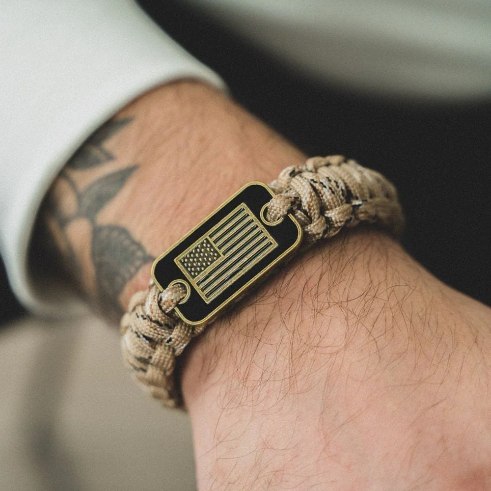 Desert Camo Paracord Bronze Flag Bracelet & Get A Free Matching Keychain - Helps Pair Veterans With A Service Dog Or Shelter Dog - Image 4